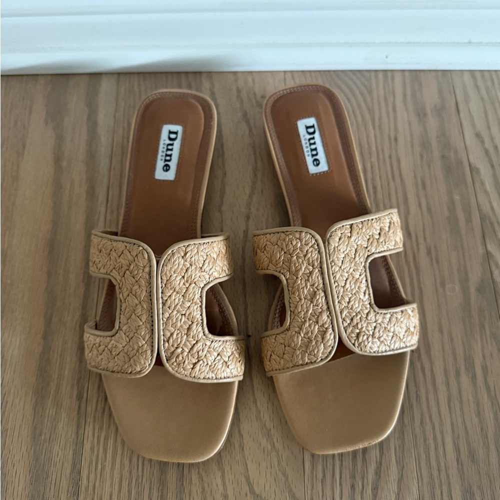 Dune Raffia Loupe Woven Slide Sandals